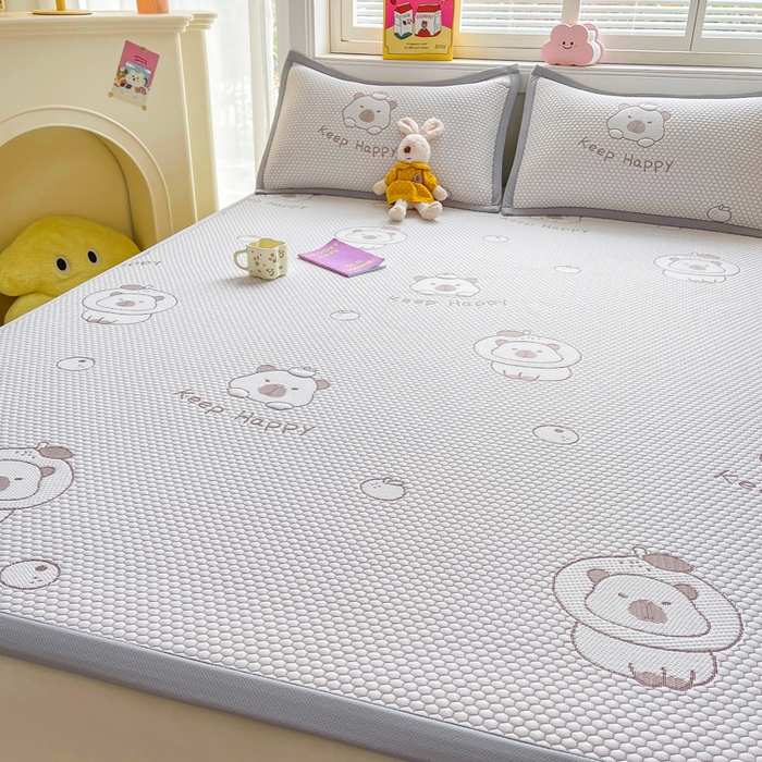 91家纺网 家纺一手货源 找家纺 梵朴 2025新款直播A类冰豆豆凉席席子三件套凉豆豆软凉席可机洗空调席子 卡皮巴拉-咖