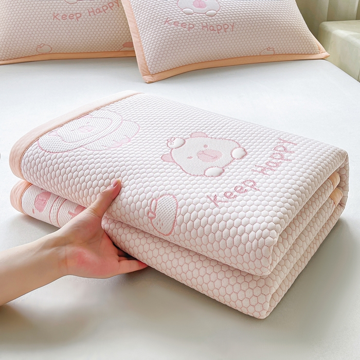 91家纺网 家纺一手货源 找家纺 梵朴 2025新款直播A类冰豆豆凉席席子三件套凉豆豆软凉席可机洗空调席子 卡皮巴拉-粉