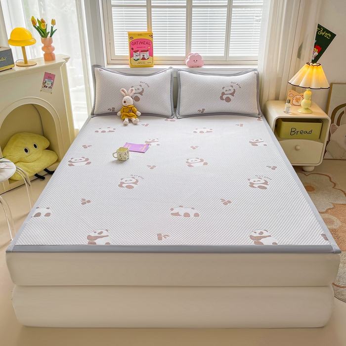 91家纺网 家纺一手货源 找家纺 梵朴 2025新款直播A类冰豆豆凉席席子三件套凉豆豆软凉席可机洗空调席子 小熊猫-咖