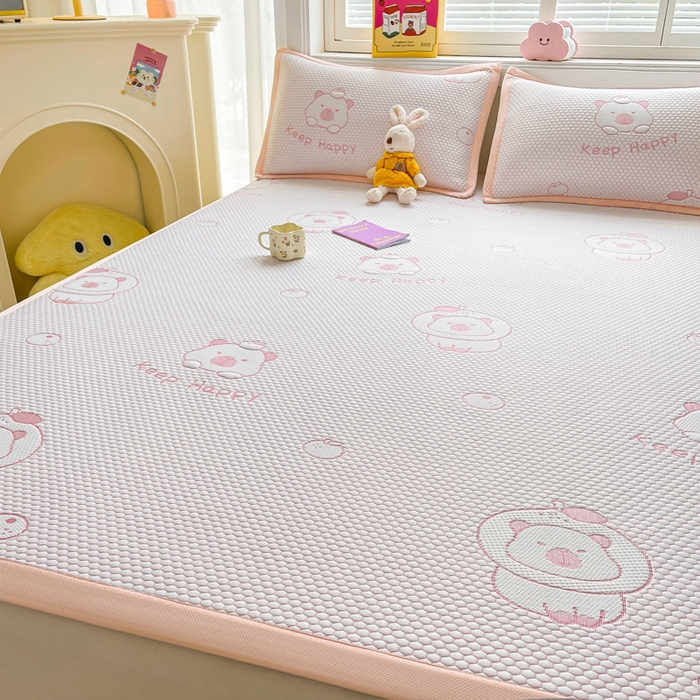 91家纺网 家纺一手货源 找家纺 梵朴 2025新款直播A类冰豆豆凉席席子三件套凉豆豆软凉席可机洗空调席子 卡皮巴拉-粉