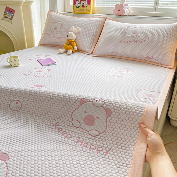 91家纺网 家纺一手货源 找家纺 梵朴 2025新款直播A类冰豆豆凉席席子三件套凉豆豆软凉席可机洗空调席子 卡皮巴拉-粉