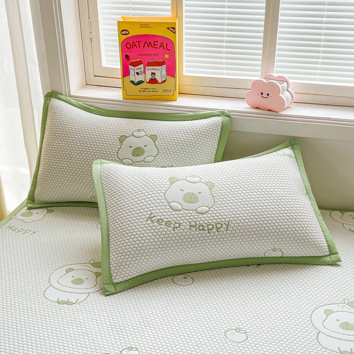 91家纺网 家纺一手货源 找家纺 梵朴 2025新款直播A类冰豆豆凉席席子三件套凉豆豆软凉席可机洗空调席子 卡皮巴拉-绿