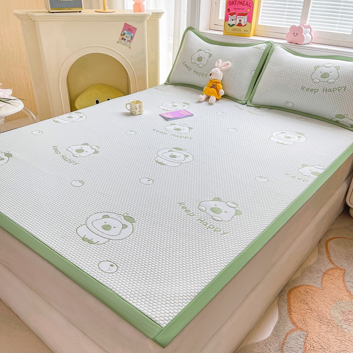 91家纺网 家纺一手货源 找家纺 梵朴 2025新款直播A类冰豆豆凉席席子三件套凉豆豆软凉席可机洗空调席子 卡皮巴拉-绿