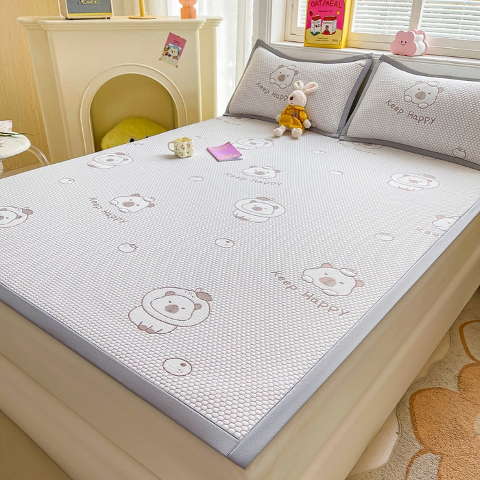 91家纺网 家纺一手货源 找家纺 梵朴 2025新款直播A类冰豆豆凉席席子三件套凉豆豆软凉席可机洗空调席子 卡皮巴拉-咖