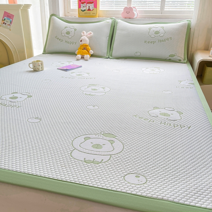 91家纺网 家纺一手货源 找家纺 梵朴 2025新款直播A类冰豆豆凉席席子三件套凉豆豆软凉席可机洗空调席子 卡皮巴拉-绿