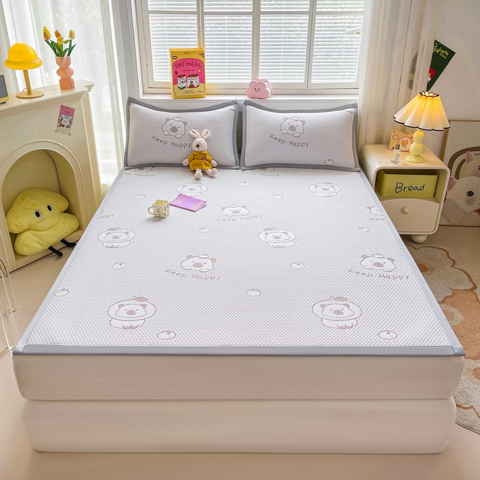 91家纺网 家纺一手货源 找家纺 梵朴 2025新款直播A类冰豆豆凉席席子三件套凉豆豆软凉席可机洗空调席子 卡皮巴拉-咖