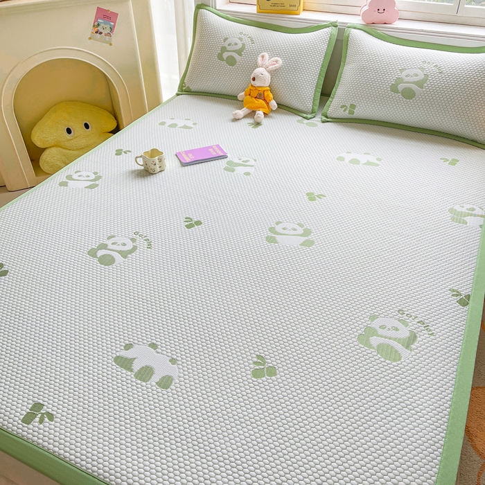 91家纺网 家纺一手货源 找家纺 梵朴 2025新款直播A类冰豆豆凉席席子三件套凉豆豆软凉席可机洗空调席子 小熊猫-绿