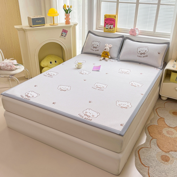 91家纺网 家纺一手货源 找家纺 梵朴 2025新款直播A类冰豆豆凉席席子三件套凉豆豆软凉席可机洗空调席子 LUCK熊-咖