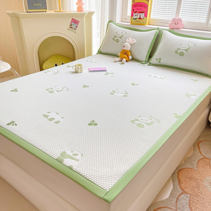 91家纺网 家纺一手货源 找家纺 梵朴 2025新款直播A类冰豆豆凉席席子三件套凉豆豆软凉席可机洗空调席子 小熊猫-绿