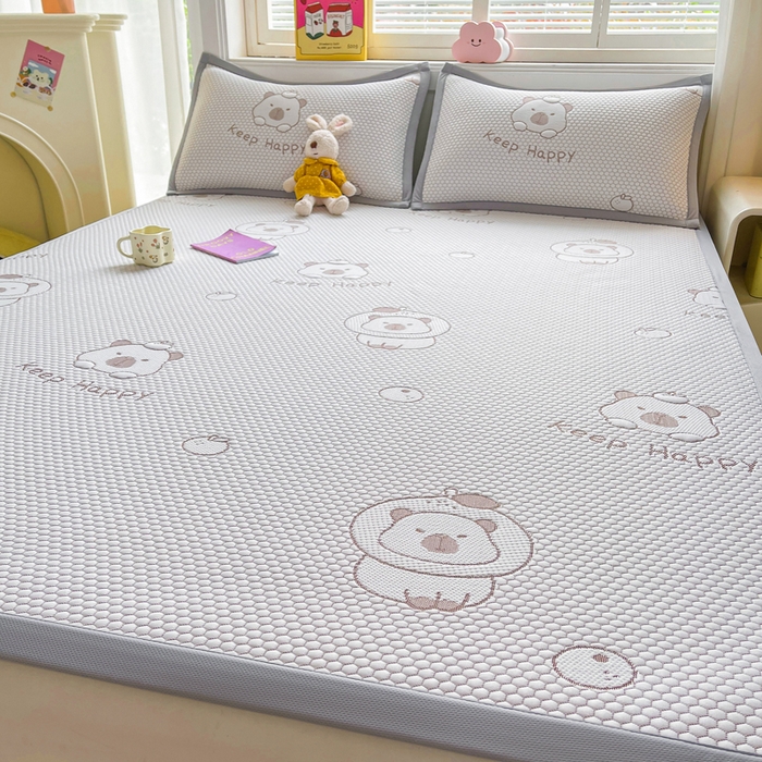 91家纺网 家纺一手货源 找家纺 梵朴 2025新款直播A类冰豆豆凉席席子三件套凉豆豆软凉席可机洗空调席子 卡皮巴拉-咖