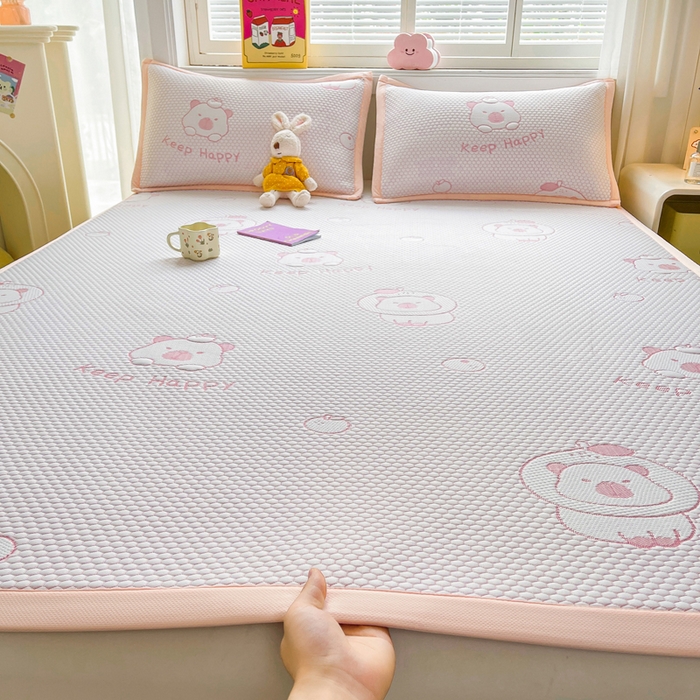 91家纺网 家纺一手货源 找家纺 梵朴 2025新款直播A类冰豆豆凉席席子三件套凉豆豆软凉席可机洗空调席子 卡皮巴拉-粉