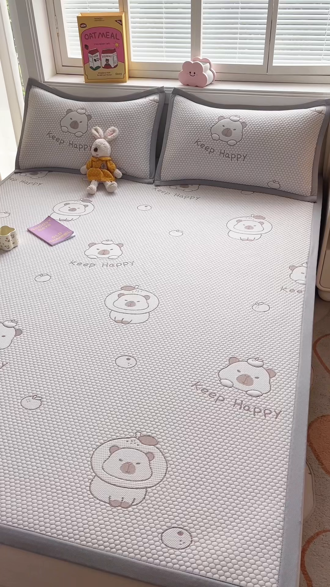 91家纺网 家纺一手货源 找家纺 梵朴 2025新款直播A类冰豆豆凉席席子三件套凉豆豆软凉席可机洗空调席子 卡皮巴拉-咖