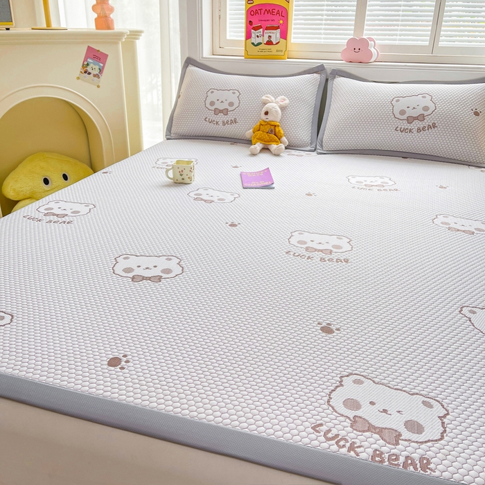 91家纺网 家纺一手货源 找家纺 梵朴 2025新款直播A类冰豆豆凉席席子三件套凉豆豆软凉席可机洗空调席子 LUCK熊-咖