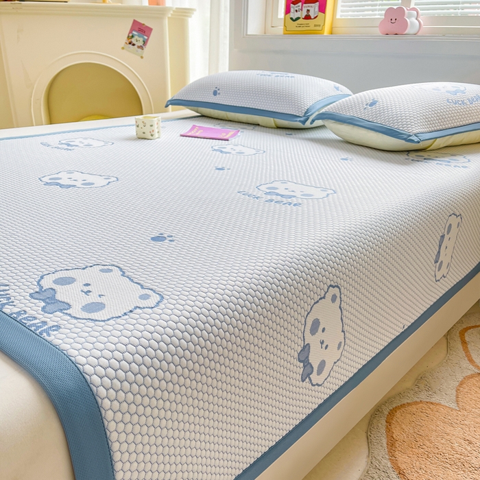 91家纺网 家纺一手货源 找家纺 梵朴 2025新款直播A类冰豆豆凉席席子三件套凉豆豆软凉席可机洗空调席子 LUCK熊-蓝