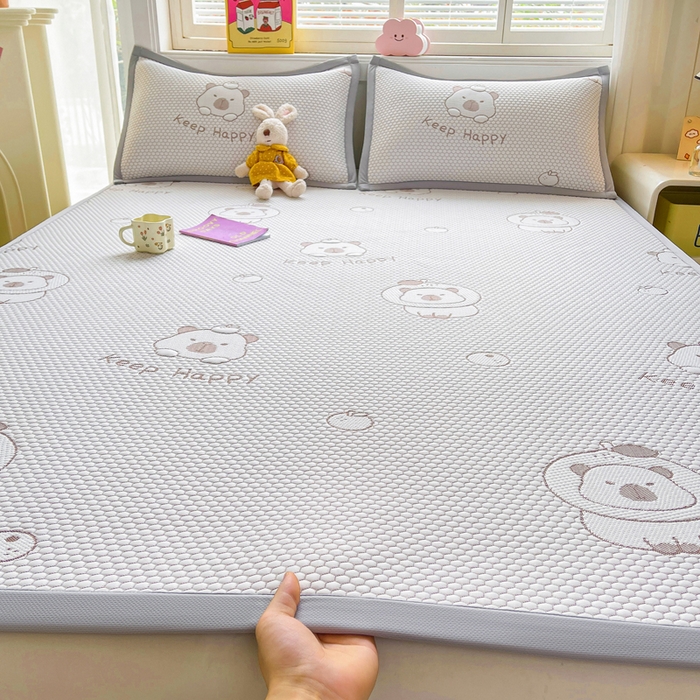 91家纺网 家纺一手货源 找家纺 梵朴 2025新款直播A类冰豆豆凉席席子三件套凉豆豆软凉席可机洗空调席子 卡皮巴拉-咖