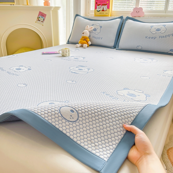 91家纺网 家纺一手货源 找家纺 梵朴 2025新款直播A类冰豆豆凉席席子三件套凉豆豆软凉席可机洗空调席子 卡皮巴拉-蓝