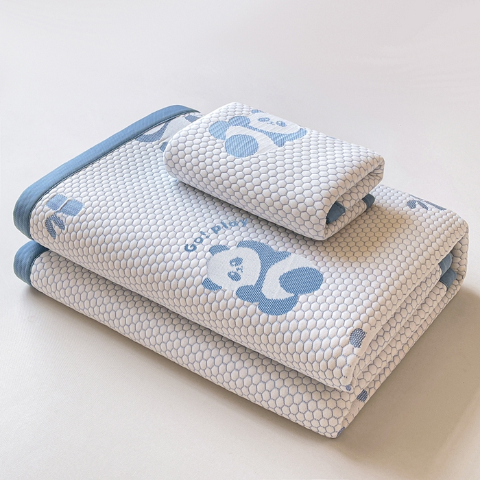 91家纺网 家纺一手货源 找家纺 梵朴 2025新款直播A类冰豆豆凉席席子三件套凉豆豆软凉席可机洗空调席子 小熊猫-蓝