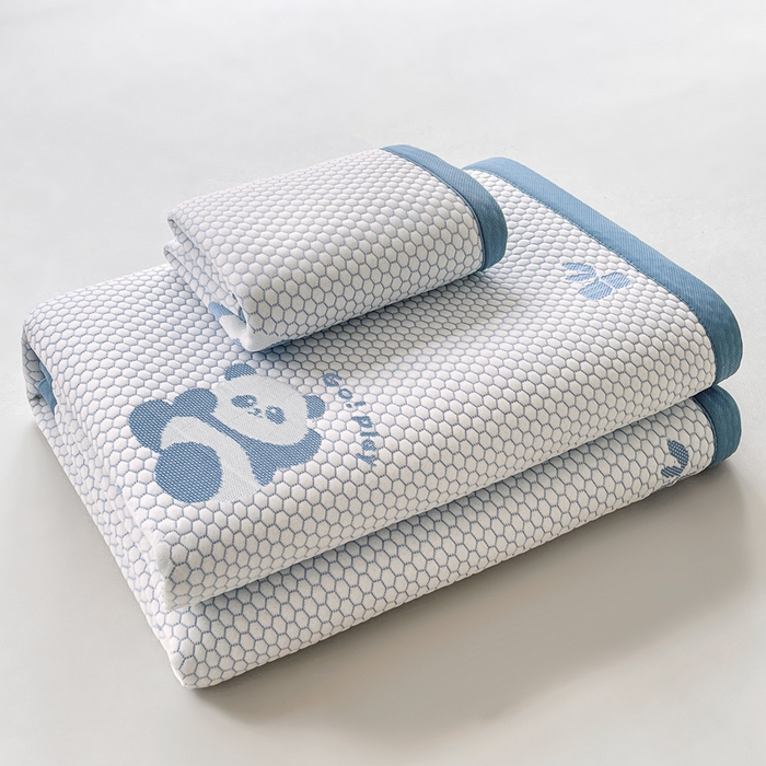 91家纺网 家纺一手货源 找家纺 梵朴 2025新款直播A类冰豆豆凉席席子三件套凉豆豆软凉席可机洗空调席子 小熊猫-蓝