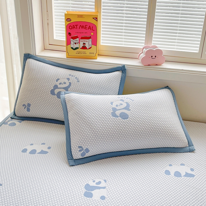 91家纺网 家纺一手货源 找家纺 梵朴 2025新款直播A类冰豆豆凉席席子三件套凉豆豆软凉席可机洗空调席子 小熊猫-蓝