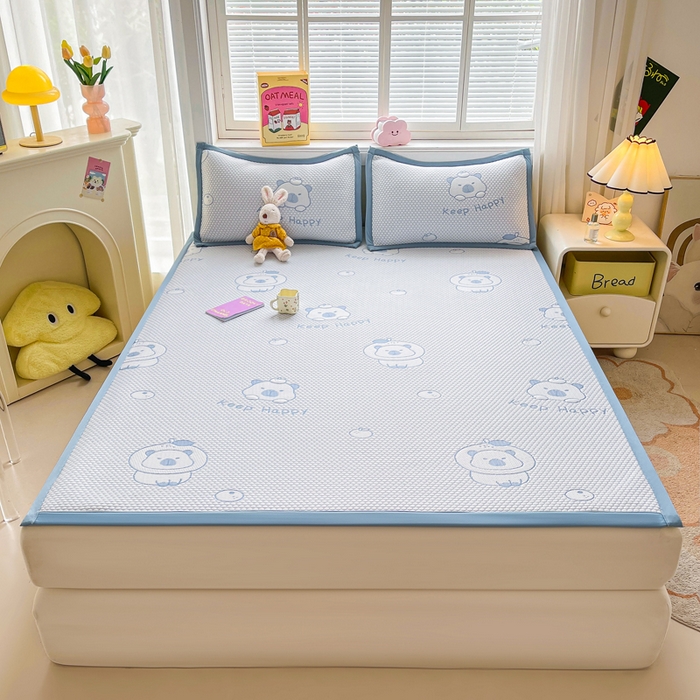 91家纺网 家纺一手货源 找家纺 梵朴 2025新款直播A类冰豆豆凉席席子三件套凉豆豆软凉席可机洗空调席子 卡皮巴拉-蓝