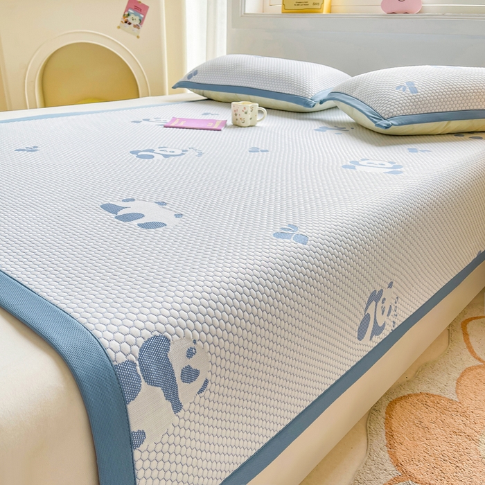 91家纺网 家纺一手货源 找家纺 梵朴 2025新款直播A类冰豆豆凉席席子三件套凉豆豆软凉席可机洗空调席子 小熊猫-蓝