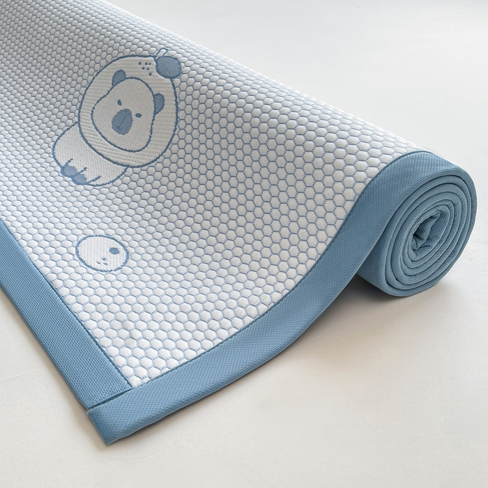 91家纺网 家纺一手货源 找家纺 梵朴 2025新款直播A类冰豆豆凉席席子三件套凉豆豆软凉席可机洗空调席子 卡皮巴拉-蓝