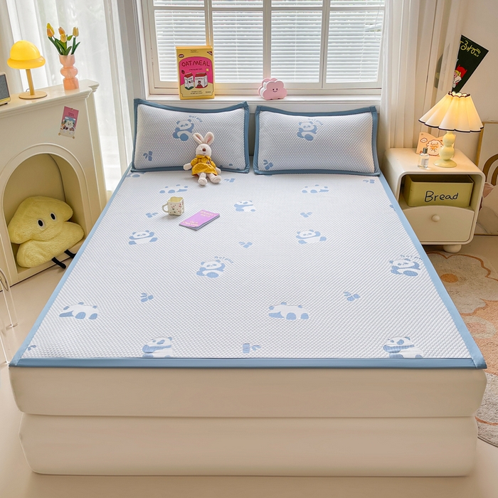 91家纺网 家纺一手货源 找家纺 梵朴 2025新款直播A类冰豆豆凉席席子三件套凉豆豆软凉席可机洗空调席子 小熊猫-蓝