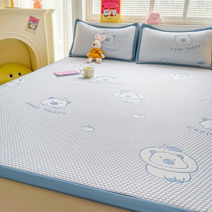 91家纺网 家纺一手货源 找家纺 梵朴 2025新款直播A类冰豆豆凉席席子三件套凉豆豆软凉席可机洗空调席子 卡皮巴拉-蓝