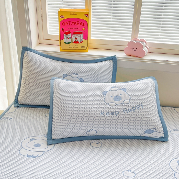 91家纺网 家纺一手货源 找家纺 梵朴 2025新款直播A类冰豆豆凉席席子三件套凉豆豆软凉席可机洗空调席子 卡皮巴拉-蓝