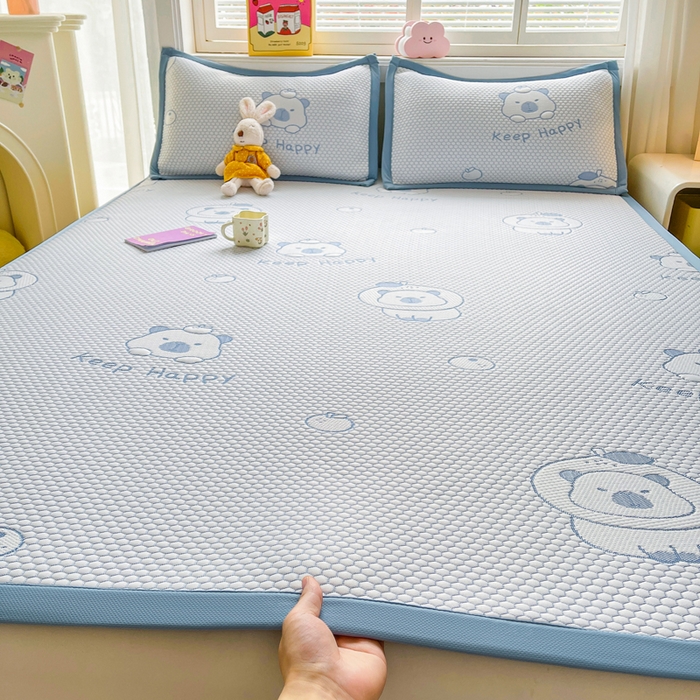 91家纺网 家纺一手货源 找家纺 梵朴 2025新款直播A类冰豆豆凉席席子三件套凉豆豆软凉席可机洗空调席子 卡皮巴拉-蓝