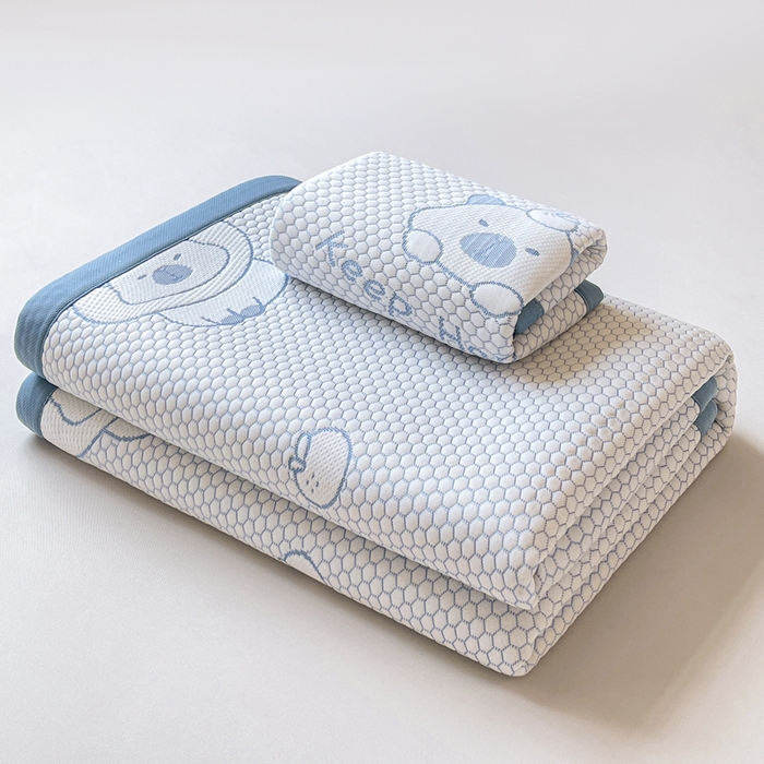 91家纺网 家纺一手货源 找家纺 梵朴 2025新款直播A类冰豆豆凉席席子三件套凉豆豆软凉席可机洗空调席子 卡皮巴拉-蓝