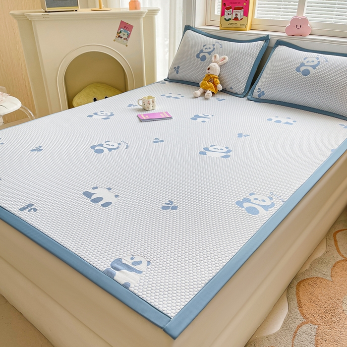 91家纺网 家纺一手货源 找家纺 梵朴 2025新款直播A类冰豆豆凉席席子三件套凉豆豆软凉席可机洗空调席子 小熊猫-蓝