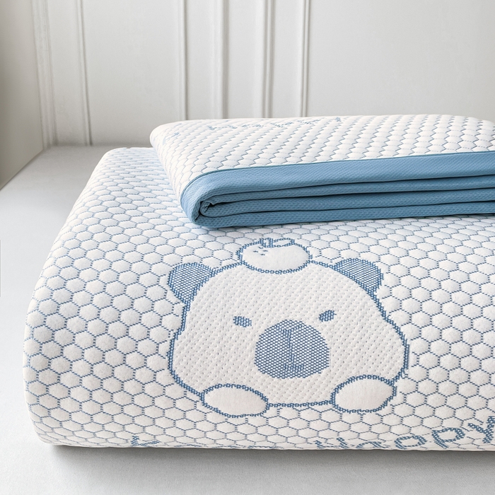 91家纺网 家纺一手货源 找家纺 梵朴 2025新款直播A类冰豆豆凉席席子三件套凉豆豆软凉席可机洗空调席子 卡皮巴拉-蓝