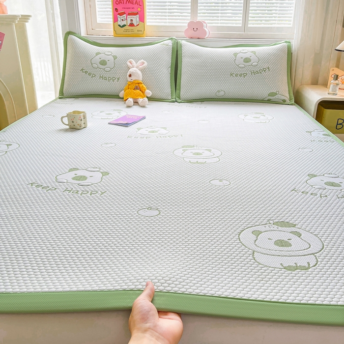 91家纺网 家纺一手货源 找家纺 梵朴 2025新款直播A类冰豆豆凉席席子三件套凉豆豆软凉席可机洗空调席子 卡皮巴拉-绿