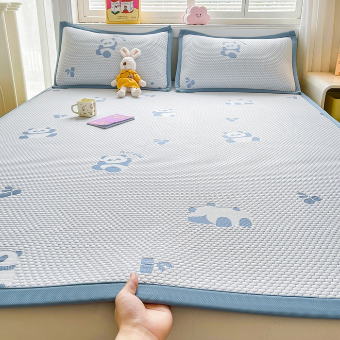 91家纺网 家纺一手货源 找家纺 梵朴 2025新款直播A类冰豆豆凉席席子三件套凉豆豆软凉席可机洗空调席子 小熊猫-蓝