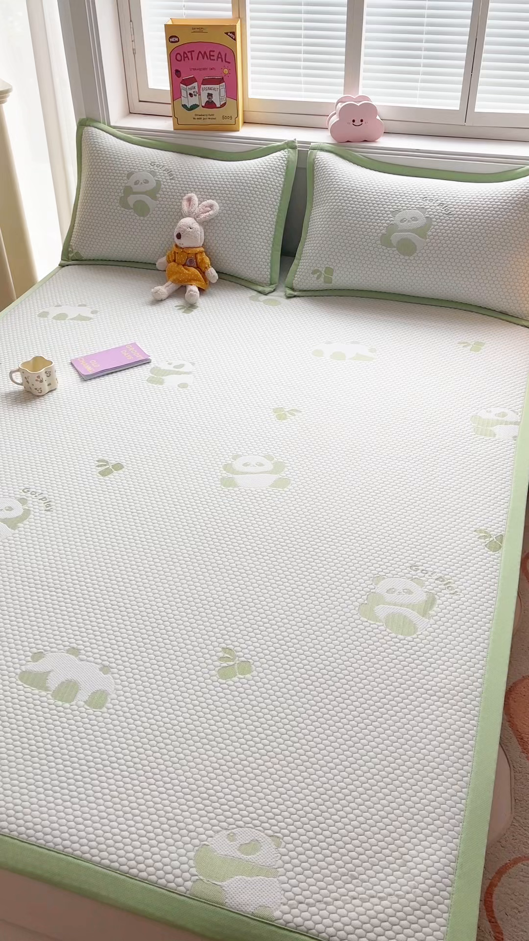 91家纺网 家纺一手货源 找家纺 梵朴 2025新款直播A类冰豆豆凉席席子三件套凉豆豆软凉席可机洗空调席子 小熊猫-绿