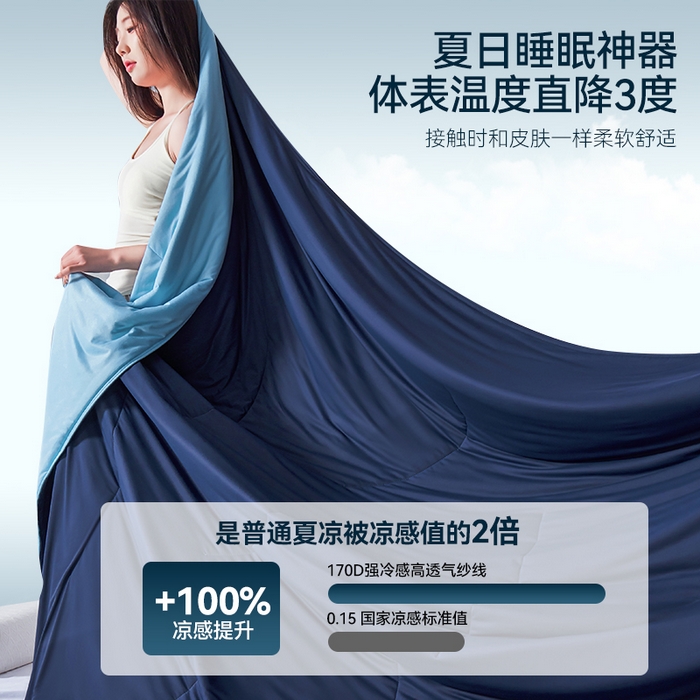 91家纺网 家纺一手货源 找家纺 满圆红家纺 2025新款满圆红星球同款双面双感夏凉被 星海深蓝