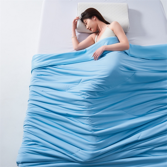 91家纺网 家纺一手货源 找家纺 满圆红家纺 2025新款满圆红星球同款双面双感夏凉被 极境冰蓝