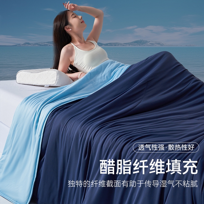 91家纺网 家纺一手货源 找家纺 满圆红家纺 2025新款满圆红星球同款双面双感夏凉被 星海深蓝