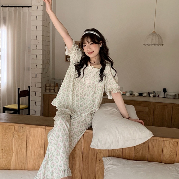 91家纺网 家纺一手货源 找家纺 （总）妍景家居生活馆 2025新款25615-绿色碎花方领套装