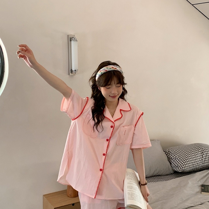 91家纺网 家纺一手货源 找家纺 妍景家居生活馆 2025新款25625-衬衫款韩系简约套装 粉色