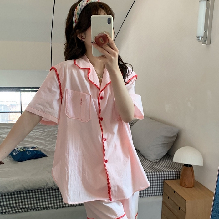 妍景家居生活馆 2025新款25625-衬衫款韩系简约套装 粉色