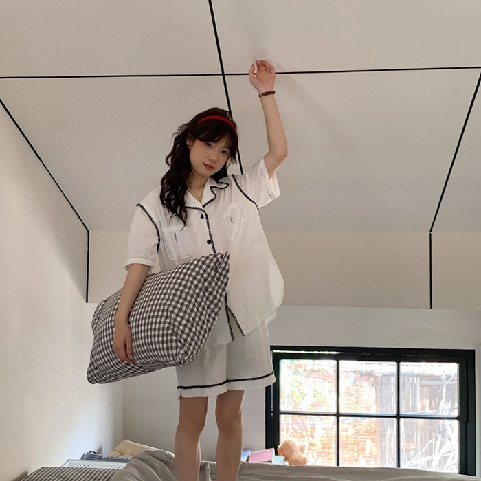 91家纺网 家纺一手货源 找家纺 妍景家居生活馆 2025新款25625-衬衫款韩系简约套装 白色