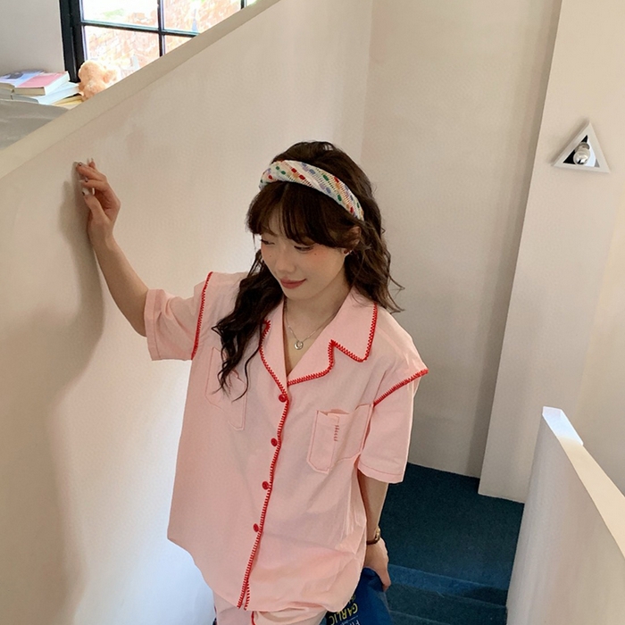 91家纺网 家纺一手货源 找家纺 妍景家居生活馆 2025新款25625-衬衫款韩系简约套装 粉色