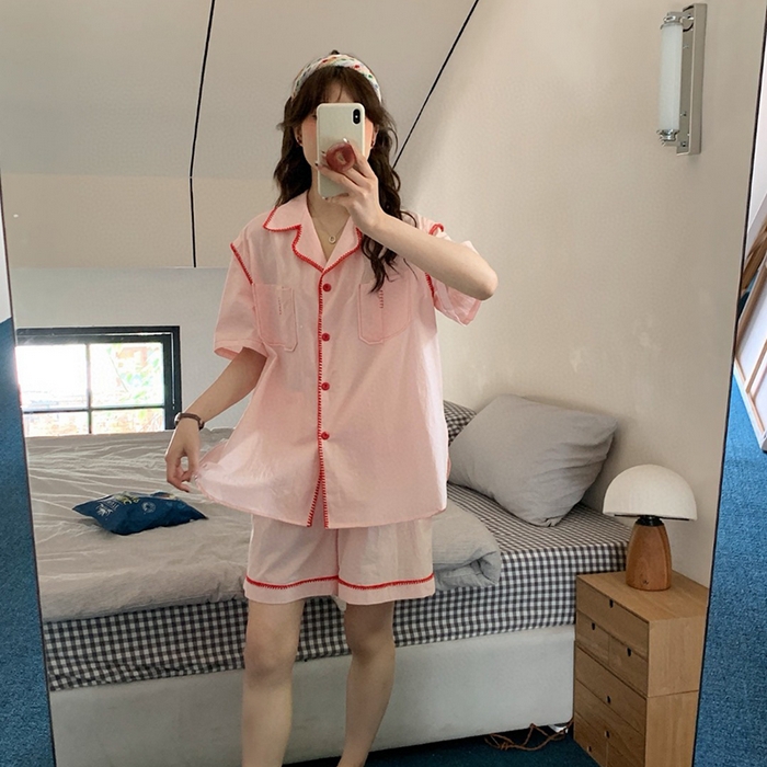 91家纺网 家纺一手货源 找家纺 妍景家居生活馆 2025新款25625-衬衫款韩系简约套装 粉色