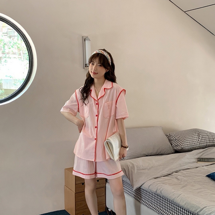 91家纺网 家纺一手货源 找家纺 妍景家居生活馆 2025新款25625-衬衫款韩系简约套装 粉色