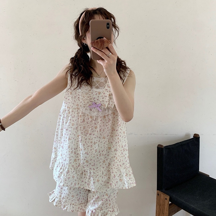 91家纺网 家纺一手货源 找家纺 （总）妍景家居生活馆 2025新款25638-碎花方领无袖套装