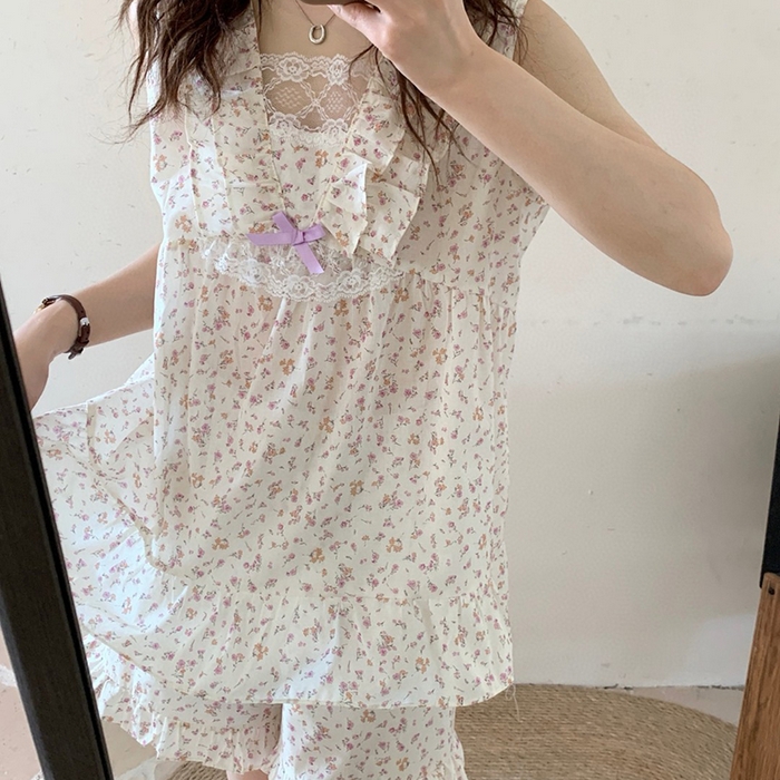 91家纺网 家纺一手货源 找家纺 （总）妍景家居生活馆 2025新款25638-碎花方领无袖套装