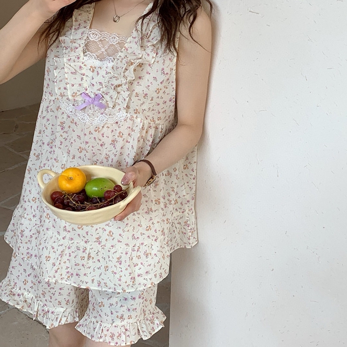 91家纺网 家纺一手货源 找家纺 （总）妍景家居生活馆 2025新款25638-碎花方领无袖套装