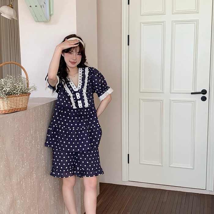 91家纺网 家纺一手货源 找家纺 （总）妍景家居生活馆 2025新款25639-蕾丝绣花V领套装